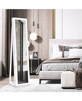 Skonyon Standing Lockable Jewelry Storage Organizer with Full-Length Mirror-White