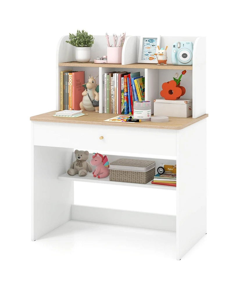 Costway Kids Wooden Study Desk Children Writing Table with Hutch & Drawer