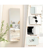 Skonyon Wall Mounted Jewelry Armoire Organizer with Full-Length Frameless Mirror-White