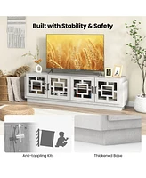 Skonyon 4-Door Tv Stand for TVs up to 75 Inch Media Console Table with Adjustable Shelves-Oak