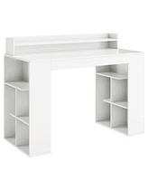 Skonyon Computer Desk with Dual 3-Tier Bookshelf and Monitor Shelf-White