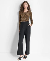 Dkny Women's Animal-Print Ruched Crewneck Long-Sleeve Top