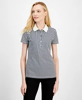 Tommy Hilfiger Women's Houndstooth-Print Collared Top