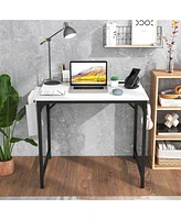 Costway 32" Computer Desk Small with Charging Station Storage Bag & Headphone Hook