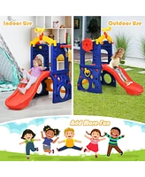 Vebreda 6-in-1 Freestanding Kids Slide with Basketball Hoop and Ring Toss