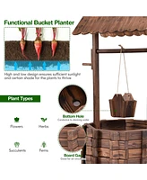 Sugift Outdoor Wooden Wishing Well Planter Bucket