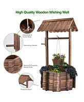 Sugift Outdoor Wooden Wishing Well Planter Bucket