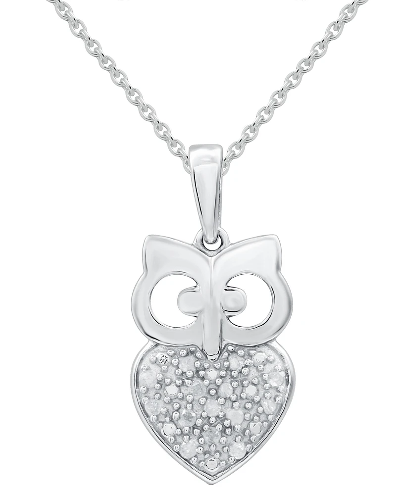 Diamond Owl 18" Pendant Necklace (1/10 ct. t.w.) in Sterling Silver