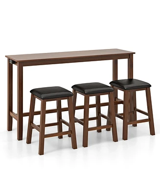 Sugift 4-Piece Bar Table Set Counter-Height Table and 3 Pvc Leather Upholstered Bar Stools-Brown