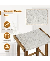 Sugift Set of 2 25.5 Inch Dining Bar Stool with Seaweed Woven Seat