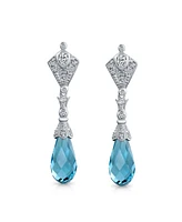 Bling Jewelry Deco Style Aqua Blue Briolette Faceted Teardrop Cubic Zirconia Cz Chandelier Earrings For Women Sterling Silver