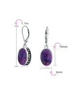 Bling Jewelry Western Style 3CT Oval Stabilized Purple Natural Turquoise Bezel Dangle Lever Back Earrings For Women Sterling Silver