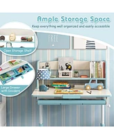 Costway Kids Study Desk with 7-Level Tiltable Desktop Adjustable Height Pull Out Drawer