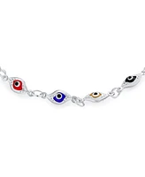 Bling Jewelry Turkish Multicolor Evil Eye Strand Bracelet with Sterling Silver Charms