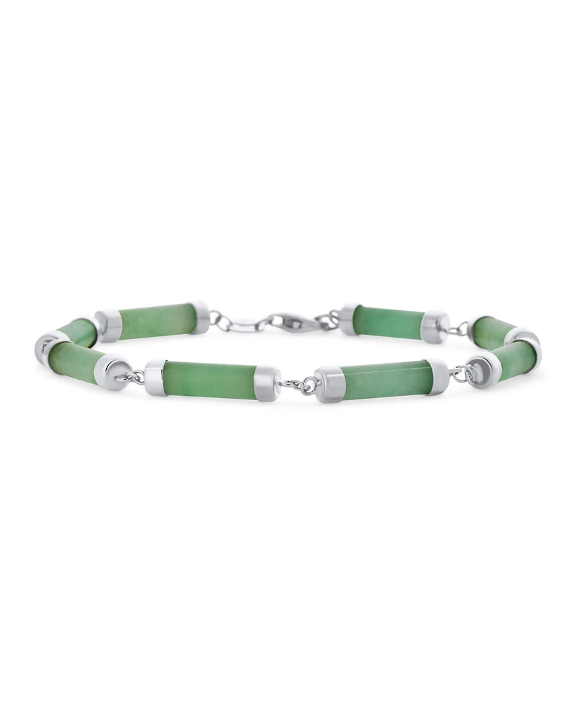 Bling Jewelry Asian Style Light Green Jade Strand Tube Bar Link Bracelet For Women Sterling Silver 7.5 Inch