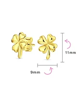 Bling Jewelry Flower Good Luck Four Leaf Clover Shamrock Shape Lucky Charm Pendant Stud Earrings Jewelry Set Necklace For Women Gold Plated Sterling S