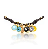 Bling Jewelry Boho Leather Red Turkish Dangle Multi Color Evil Eye Charm Bracelet Yellow Gold Plated Sterling Silver Adjustable
