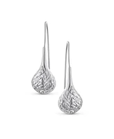 Bling Jewelry Carved Puffed Pear Shaped Rain Drop Teardrop Earrings For Women Fishhook Sterling Silver 1.5 Inch