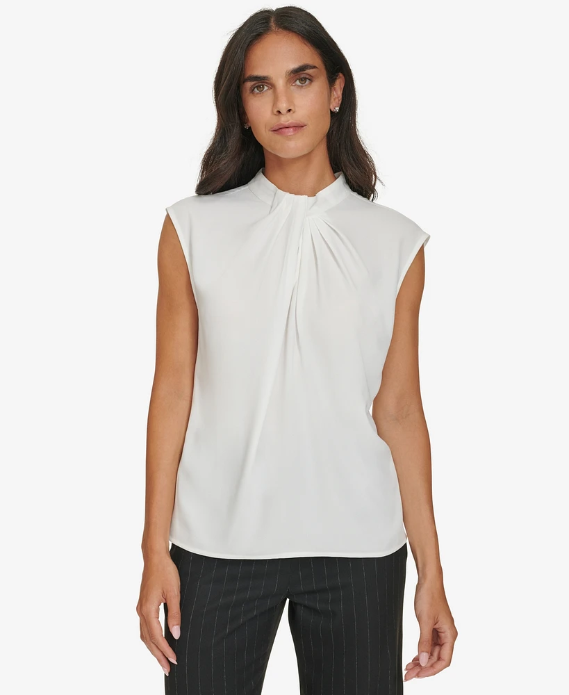 Calvin Klein Petite Gathered-Neck Sleeveless Top