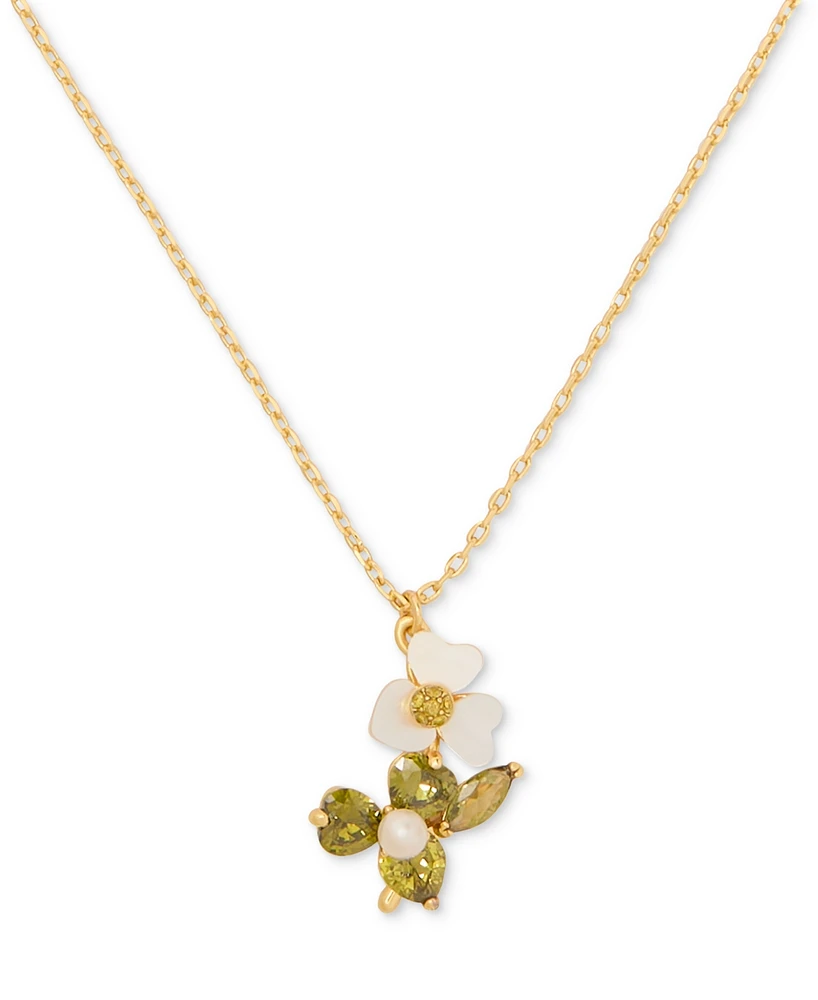 Kate Spade New York Gold-Tone Mixed Stone Flower Pendant Necklace, 16" + 3" extender