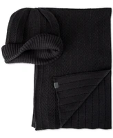 Kenneth Cole Reaction Men's Ribbed Herringbone Beanie & Scarf Set