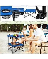 Gymax 2-Tier Foldable Camping Table with Carrying Bag 4 Cup Holders for Bbq Camping