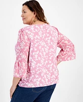 Style & Co Plus Size Scoop-Neck 3/4-Sleeve Top, Created for Macy's