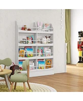 Gymax 4-Tier Kids Bookshelf Toy Storage Bookcase Rack Wall w/ Anti-toppling Kits Grey