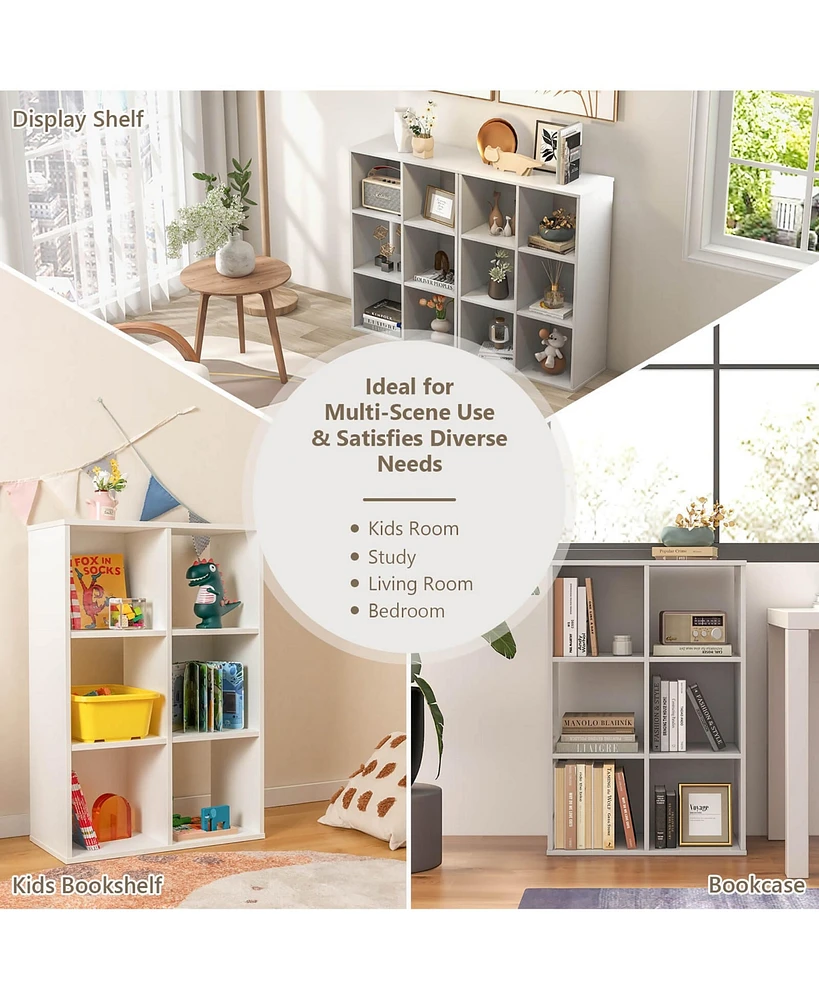 Gymax 6-Cube Bookshelf 4-Tier Bookcase with 2 Anti-Tipping Kits & Floor Display Shelf