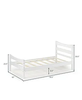 Gymax Twin Size Platform Bed Frame Foundation w/Headboard &Wood Slat Support White