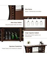 Gymax Rolling Buffet Sideboard Wooden Bar Storage Cabinet w/ Wine Rack & Glass Holder