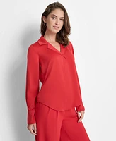 Dkny Women's Spread-Collar Button-Front Satin Blouse