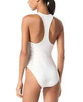 Michael Michael Kors Women's Laser Cut Zip-Front One-Piece Swimsuit