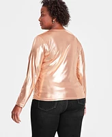 I.n.c. International Concepts Plus Asymmetrical-Neck Metallic Foil Top, Created for Macy's