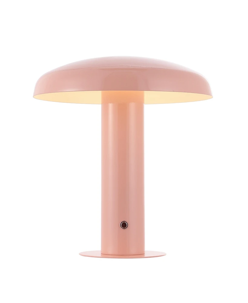 Jonathan Y Suillius 11" Contemporary Bohemian Rechargeable/Cordless Iron Dimmable Integrated Led Mushroom Table Lamp, Pink