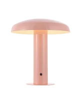 Jonathan Y Suillius 11" Contemporary Bohemian Rechargeable/Cordless Iron Dimmable Integrated Led Mushroom Table Lamp, Pink