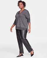 I.n.c. International Concepts Plus Metallic-Knit V-Neck Sweater, Created for Macy's