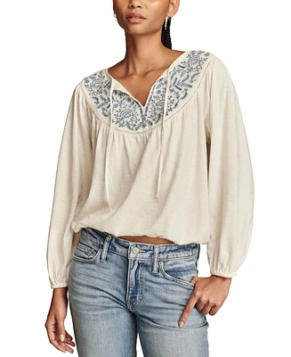 Lucky Brand Women's Cotton Embroidered Peasant Top