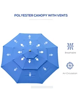 Patio Umbrella with Crank and Tilt, 9FT, 3 Tiers, Dark Blue