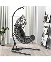 Sugift Egg Chair with Stand Pe Rattan Swing Hammock Chair with Pillow and Cushion