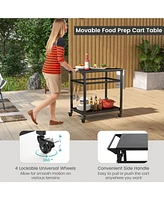 Sugift Double-Shelf Movable Bbq Cart with 4 Lockable Wheels