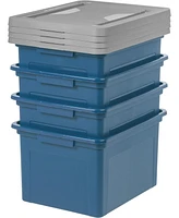 Iris Usa 4Pack 35 Qt. File Organizer Plastic File Box for Letter/Legal File, Storage Bin with Durable and Secure Latching Lid, Stackable, Navy