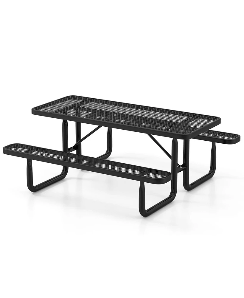 Sugift Outdoor Picnic Table and Bench Set for 8 Person with Seats and Mesh Grid