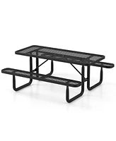 Sugift Outdoor Picnic Table and Bench Set for 8 Person with Seats and Mesh Grid