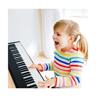 Vebreda 61-Key Folding Piano Keyboard with Full Size Keys and Music Stand-Black