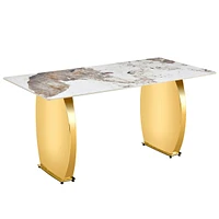 Streamdale Furniture Marble-Topped Rectangular Table with Gold Legs (63" x 31.4")