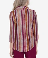 Alfred Dunner Petite Wine Country Spliced Stripe Necklace Top