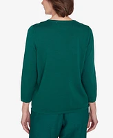 Alfred Dunner Petite Emerald Isle Color Blocking Gold Trim Sweater