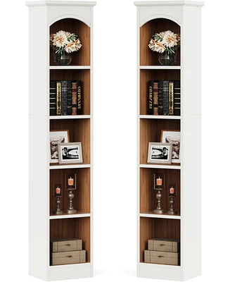 Tribesigns 70.9-Inch Tall Narrow Bookcase Set of 2, 5