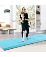 Skonyon 4-Panel Pu Leather Folding Exercise Mat with Carrying Handles-Blue